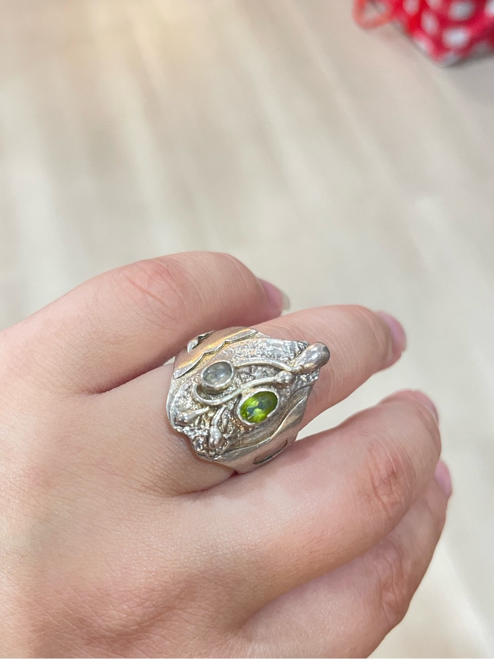 Sterling Silver Dragon Ring with Green Gemstone 925 marked